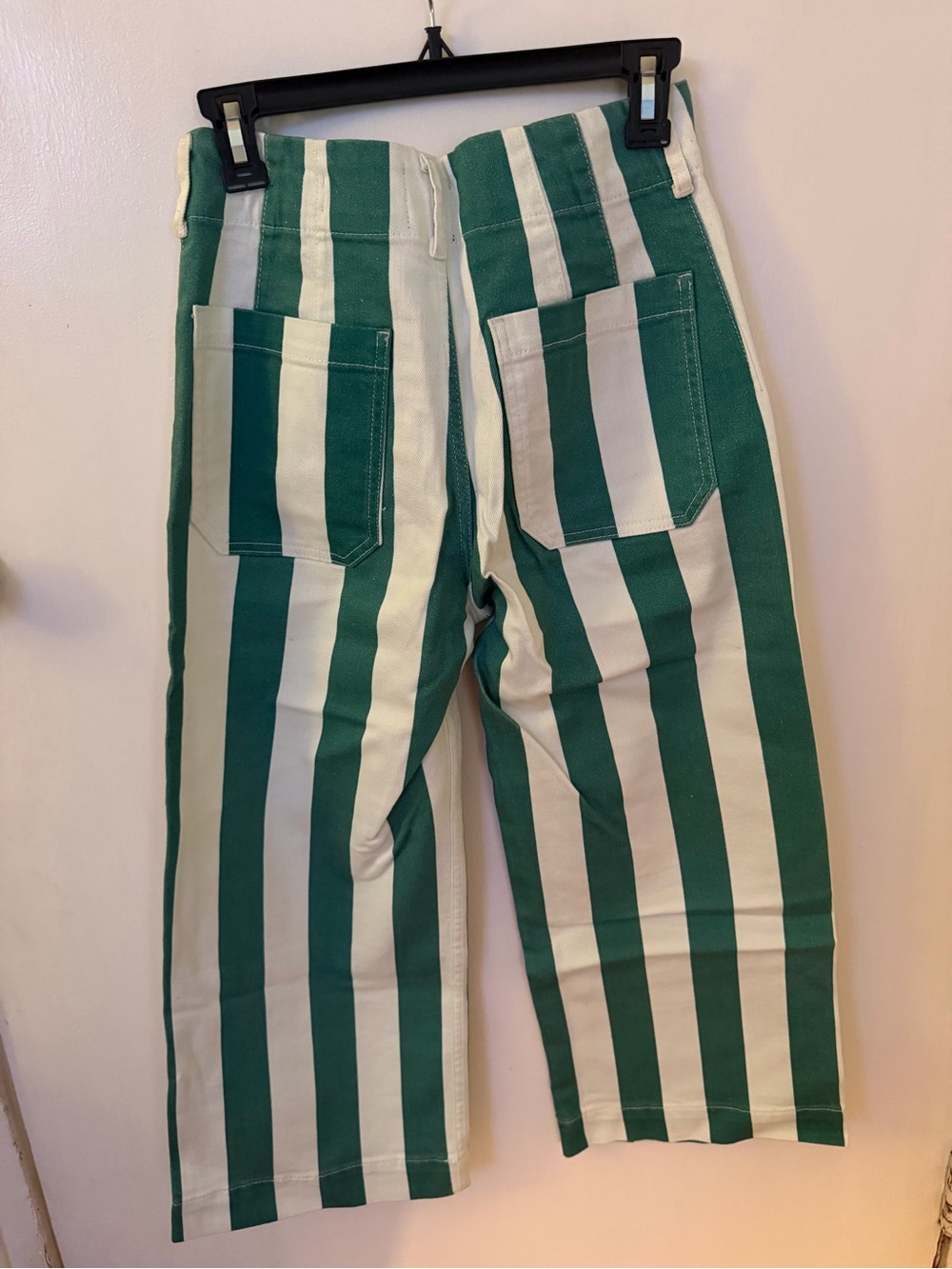 Anthropologie Green & White Striped Wide-Leg Colette Pants - Picture 2 of 3